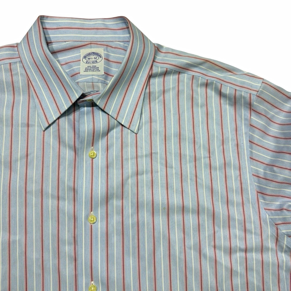 Brooks Brothers Non-Iron Cotton Blue Red White Striped Shirt Mens 16.5 32